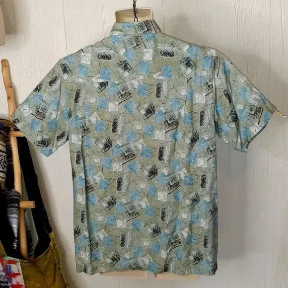 J FERRAR Cool Tones Geometric Abstract Short Sleeve Hawaiian Shirt - Picture 4 of 5